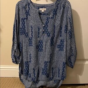 Kim Rogers Blue and White Patterned Blouse